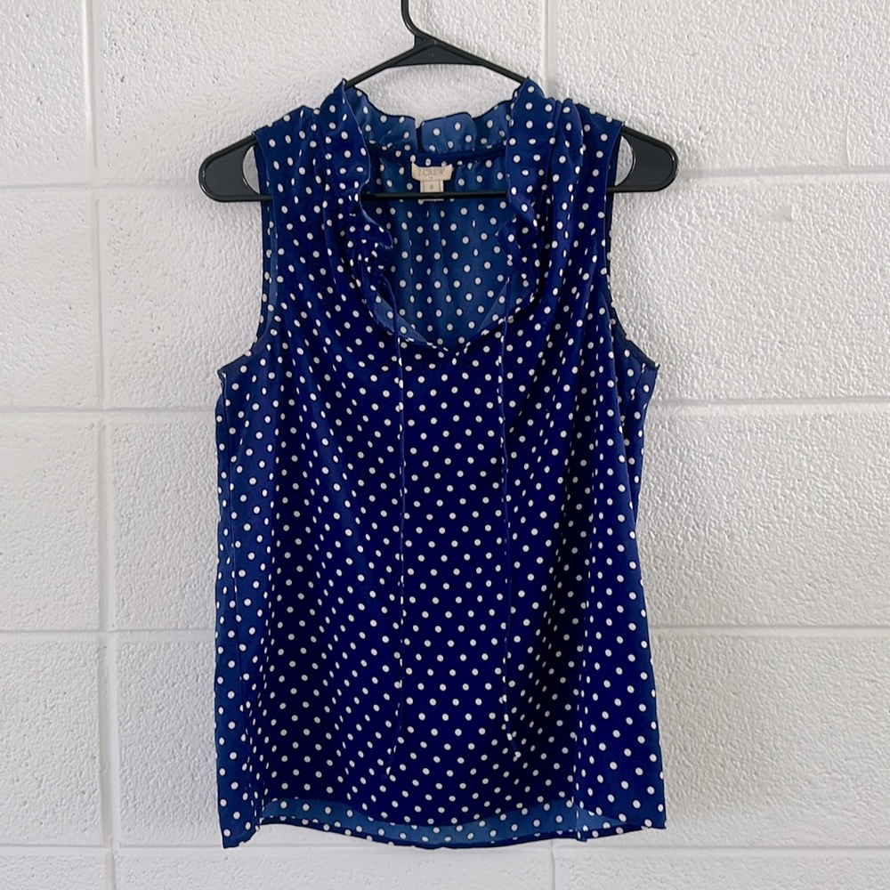 J Crew blue and white polka dot tank top.